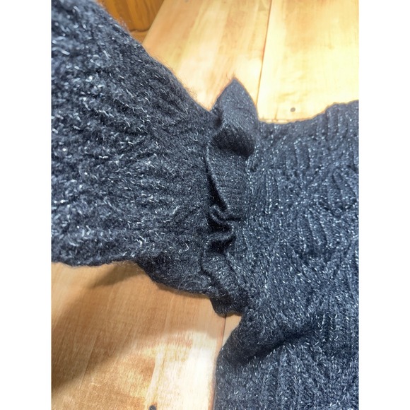Old Navy Women's Black Sparkle Knit Sweater Cold Shoulder Ruffle Sleeve XX Large - Picture 3 of 5